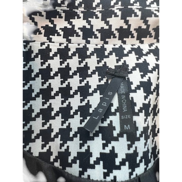 Lapis Houndstooth Trench Coat Women's Size M Black White Tie‎ Sleeve - Picture 2 of 9
